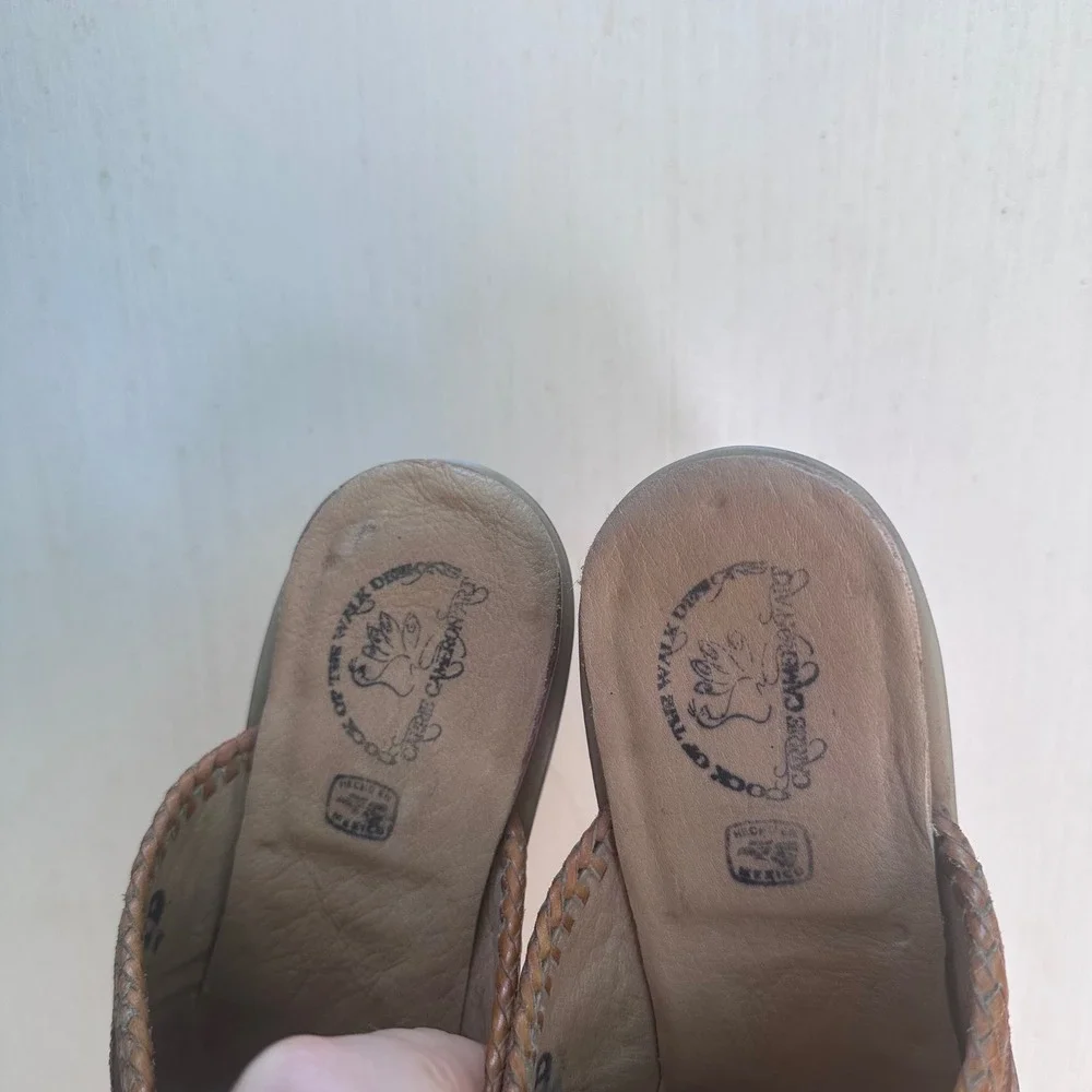 Carrie Cameron Art Leather Mules Tan Brown Tooled Floral Square Toe Mens 11D